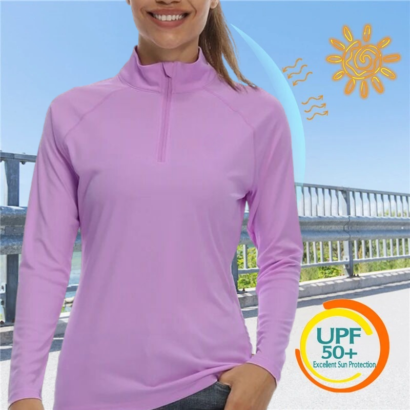 Women's Purple Shirt UPF 50+ with Zipper Collar