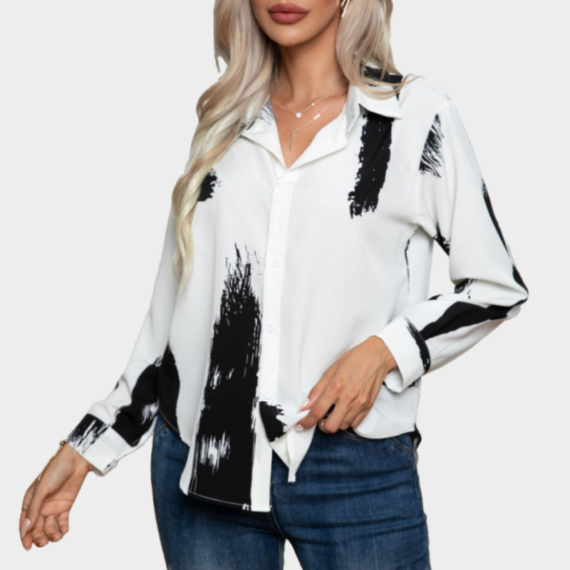 Vintage Blouse in White Print with Long Sleeve