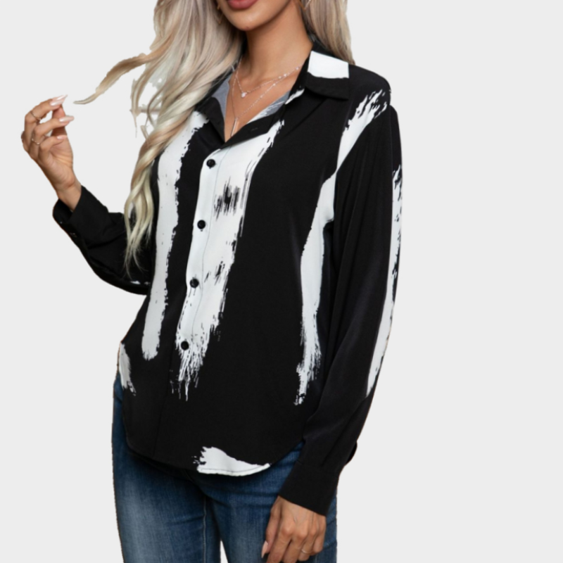 Pajama Shirt in Black Print with Long Sleeve