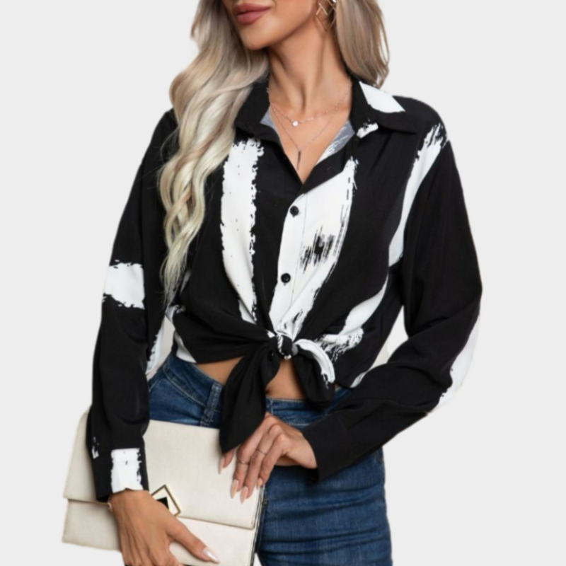 Pajama Shirt in Black Print with Long Sleeve