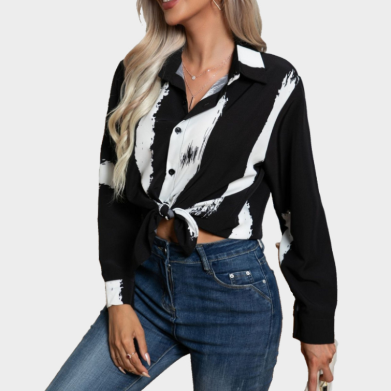 Pajama Shirt in Black Print with Long Sleeve