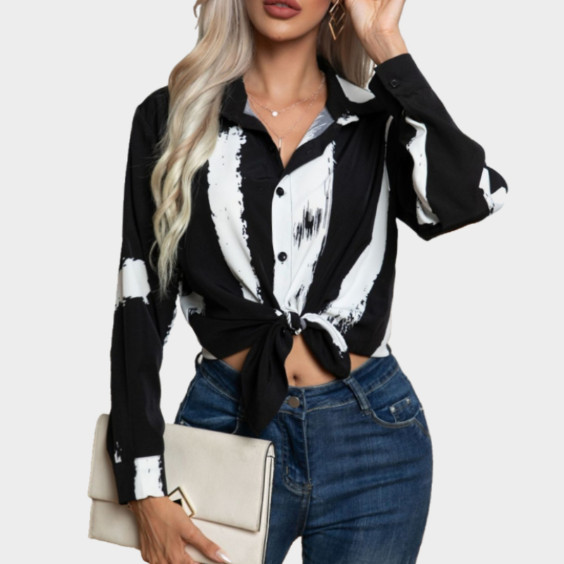 Pajama Shirt in Black Print with Long Sleeve