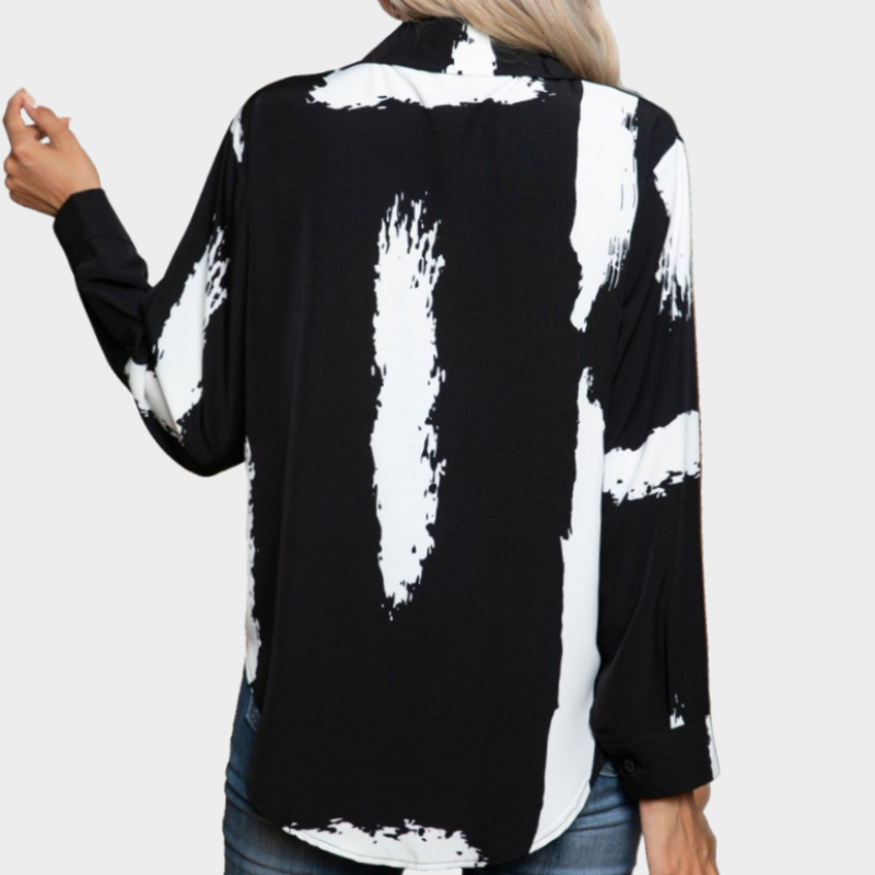 Pajama Shirt in Black Print with Long Sleeve