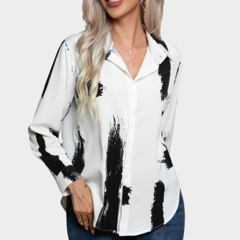 Vintage Blouse in White Print with Long Sleeve