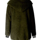 Zip Up Long Sherpa Jacket With Hood Fluffy Fleece in Green