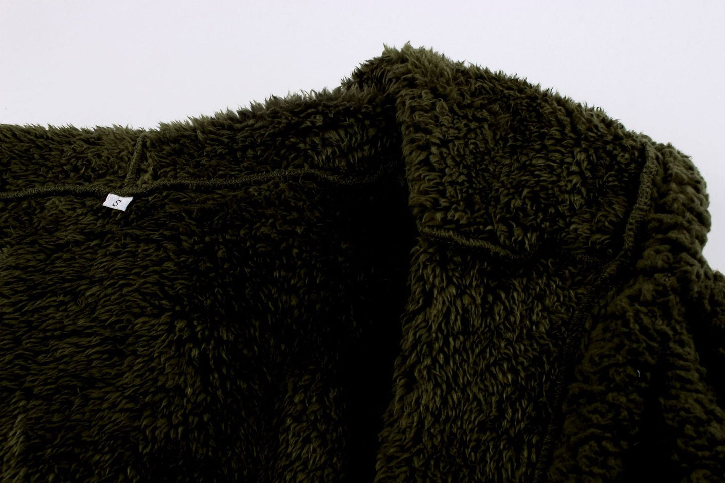 Zip Up Long Sherpa Jacket With Hood Fluffy Fleece in Green