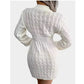 Cable Knit White Sweater Dress Crew Neck