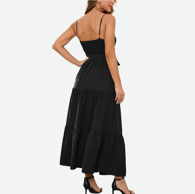 Tie Front Dress Sleeveless Black Maxi Dresses