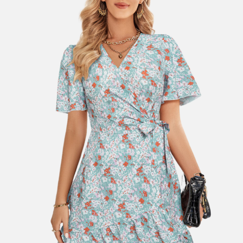 Blue Floral Wrap Dress 