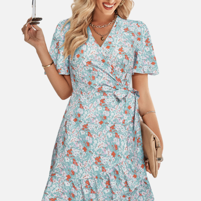 Blue Floral Wrap Dress 