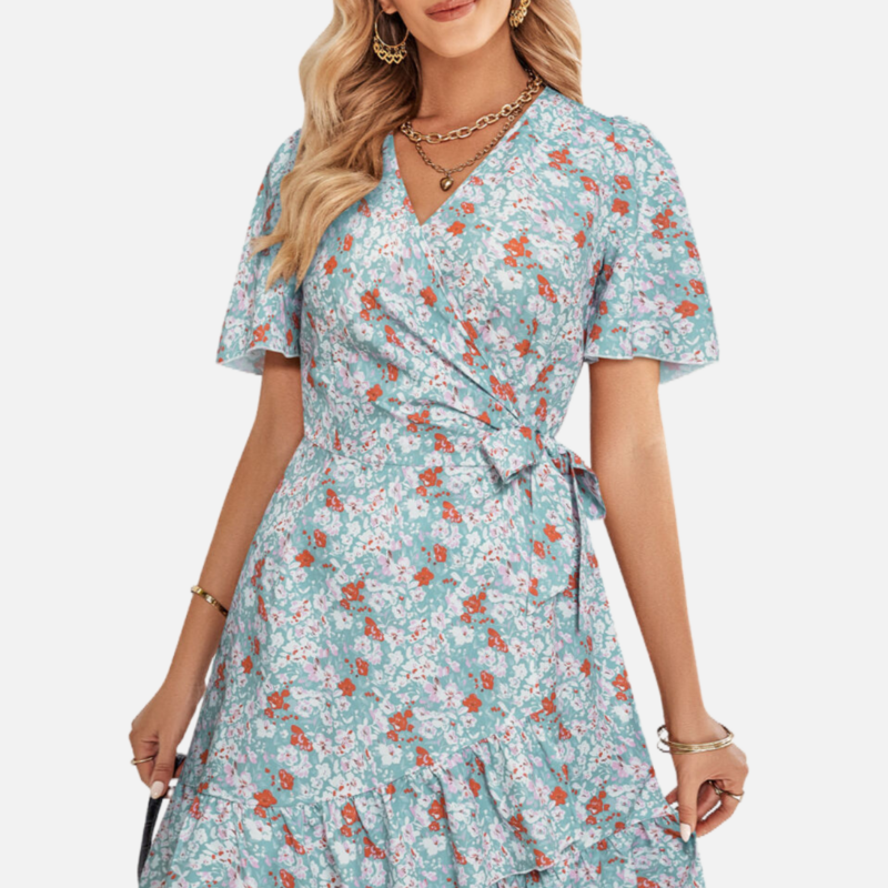 Blue Floral Wrap Dress 