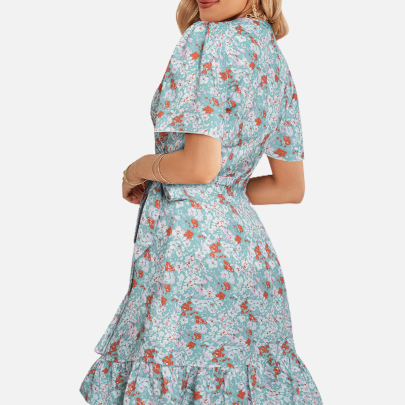 Blue Floral Wrap Dress 