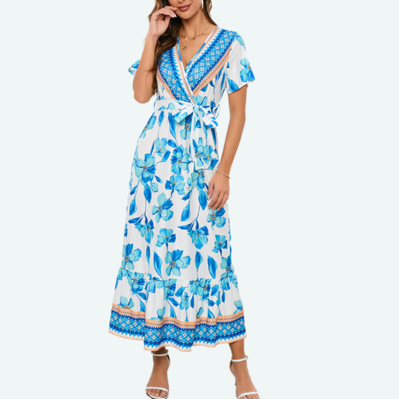 Blue Floral Dress Maxi with Floral Print