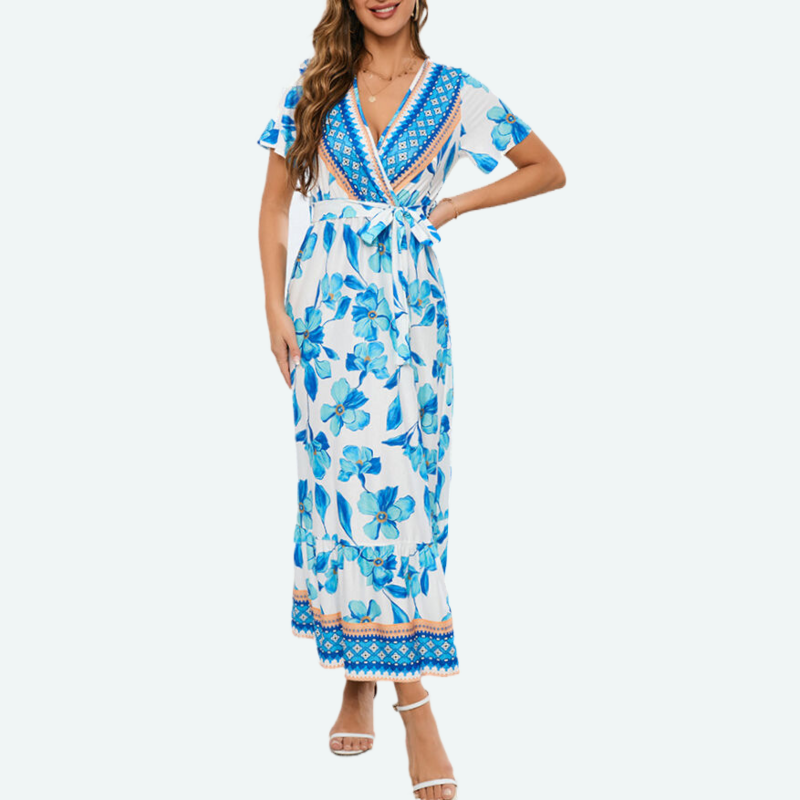 Blue Floral Dress Maxi with Floral Print