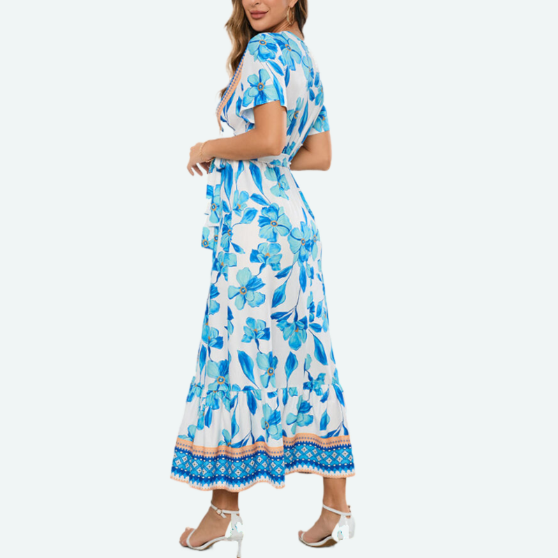 Blue Floral Dress Maxi with Floral Print