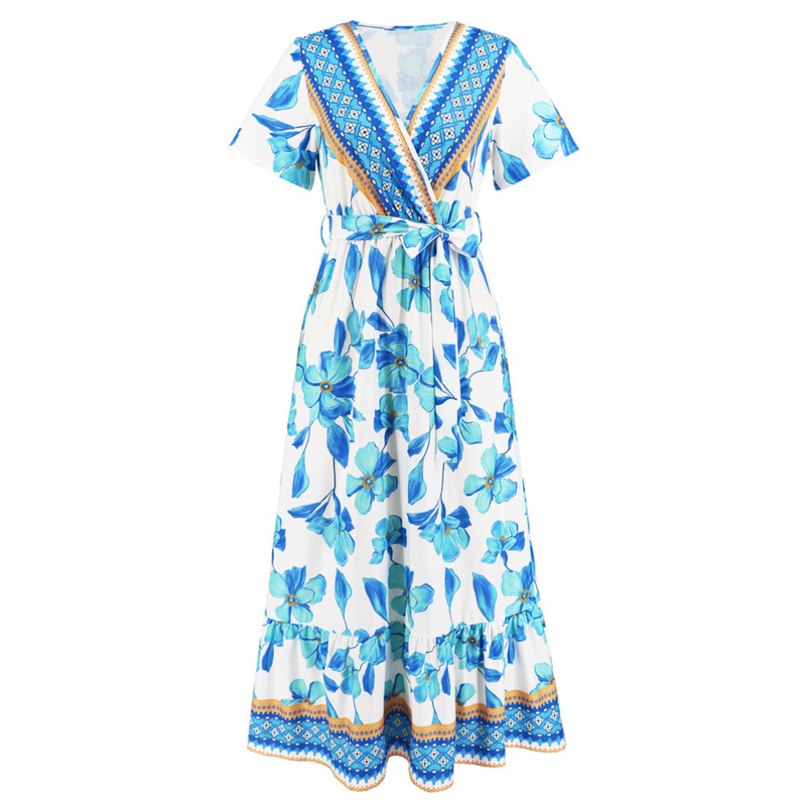 Blue Floral Dress Maxi with Floral Print