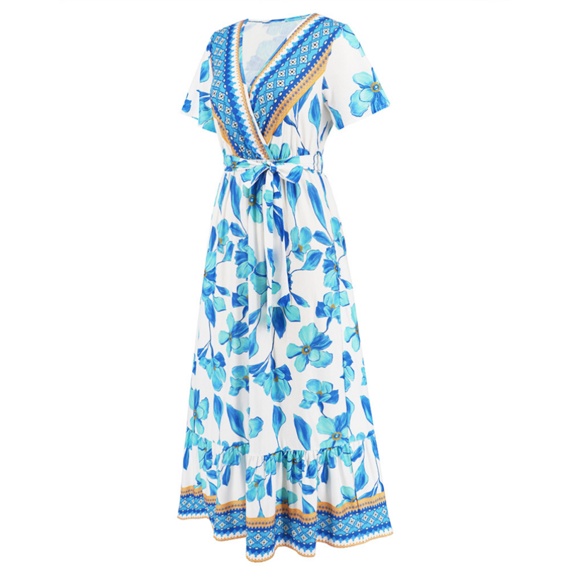 Blue Floral Dress Maxi with Floral Print