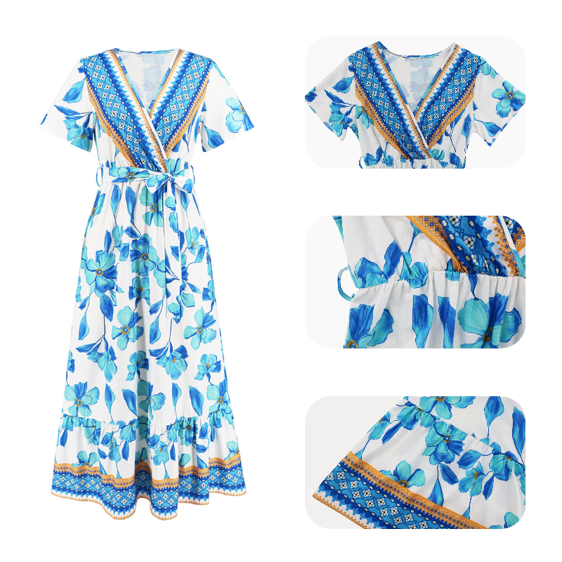 Blue Floral Dress Maxi with Floral Print