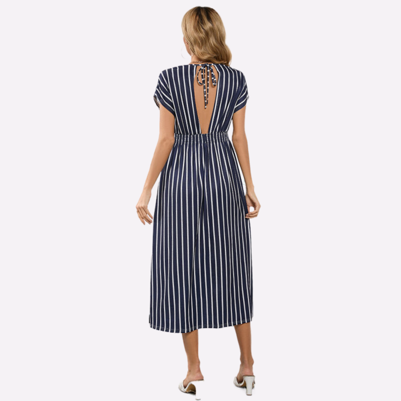 Double Slit Maxi Dress | Stripe Print