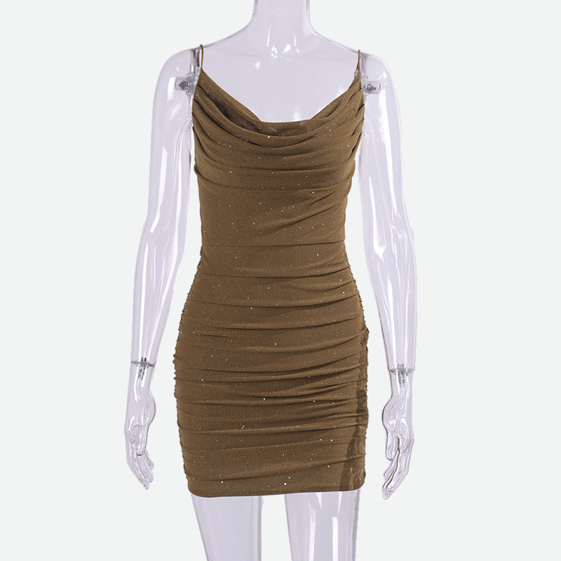 Mesh Ruched Bodycon Dress | Green Glitter Dress 