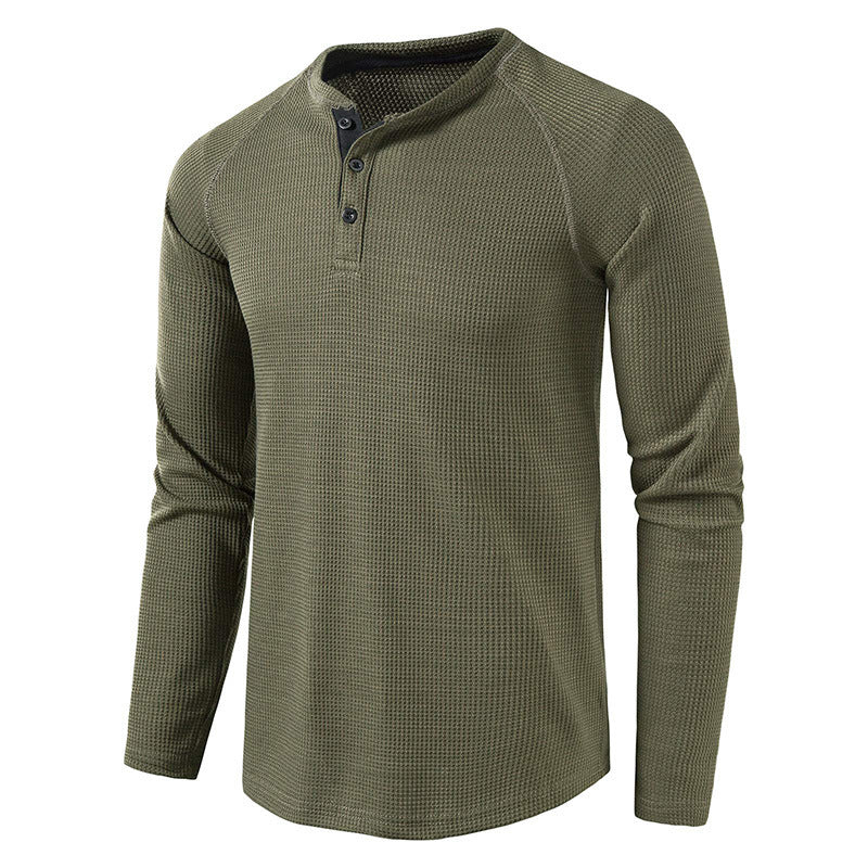 Men's Long Sleeve Henley T Shirts Waffle in Olive