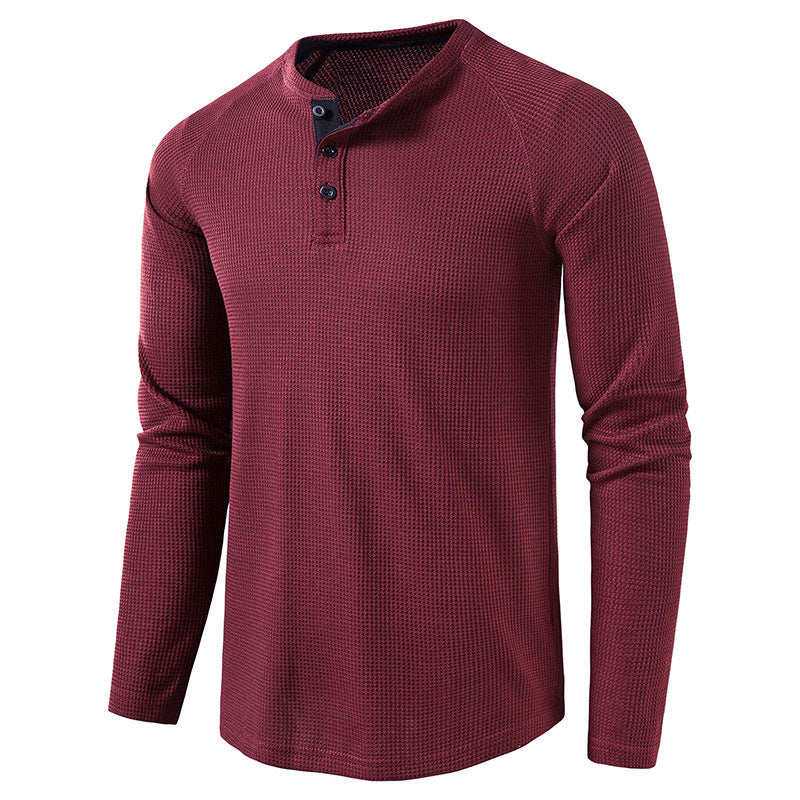 Men's Long Sleeve Henley T Shirts Waffle in Red Wine