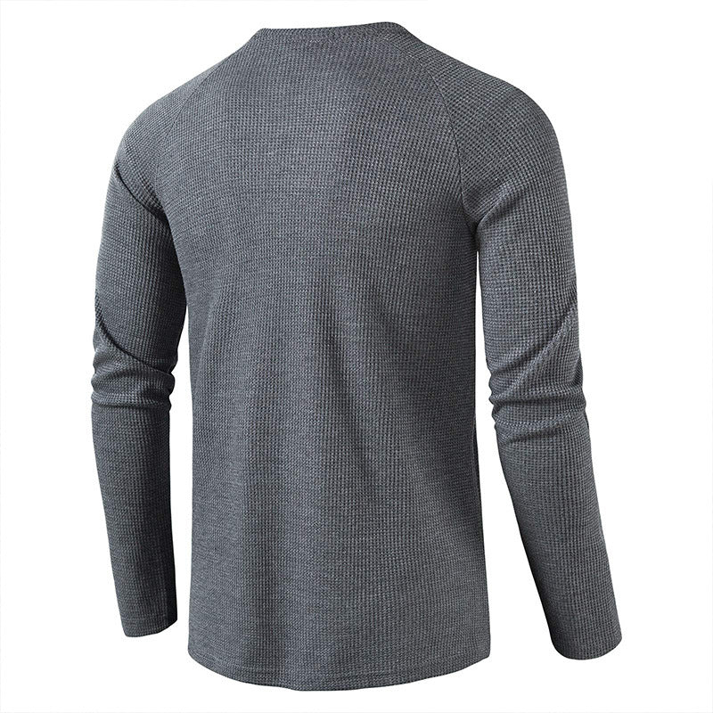 Men's Long Sleeve Henley T Shirts Waffle in Charcoal