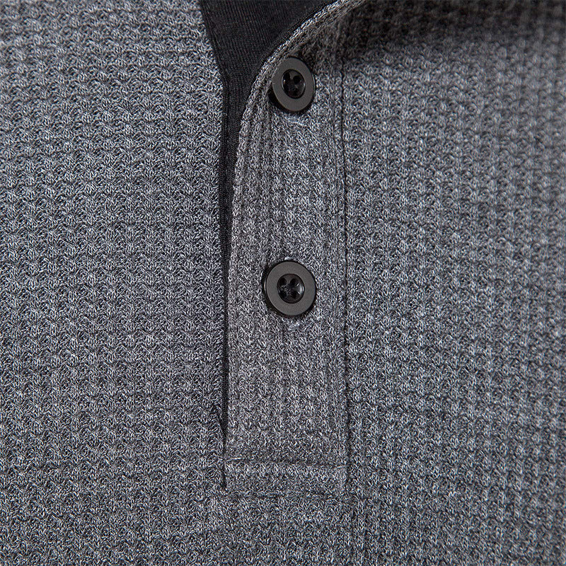 Men's Long Sleeve Henley T Shirts Waffle in Charcoal