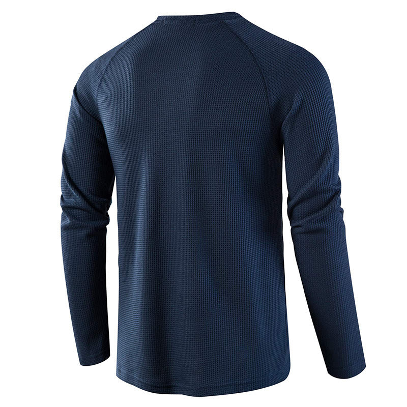 Men's Long Sleeve Henley T Shirts Waffle in Navy Blue