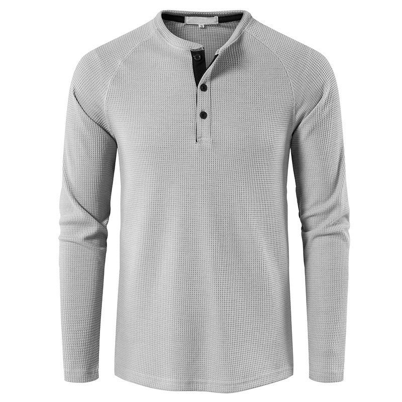 Men's Long Sleeve Henley T Shirts Waffle in Light Gray