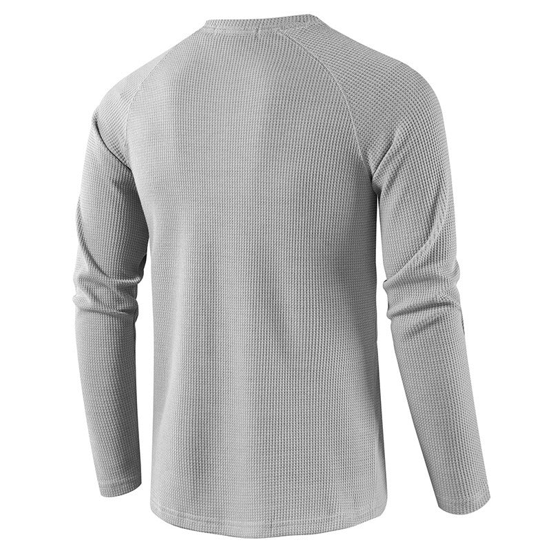 Men's Long Sleeve Henley T Shirts Waffle in Light Gray