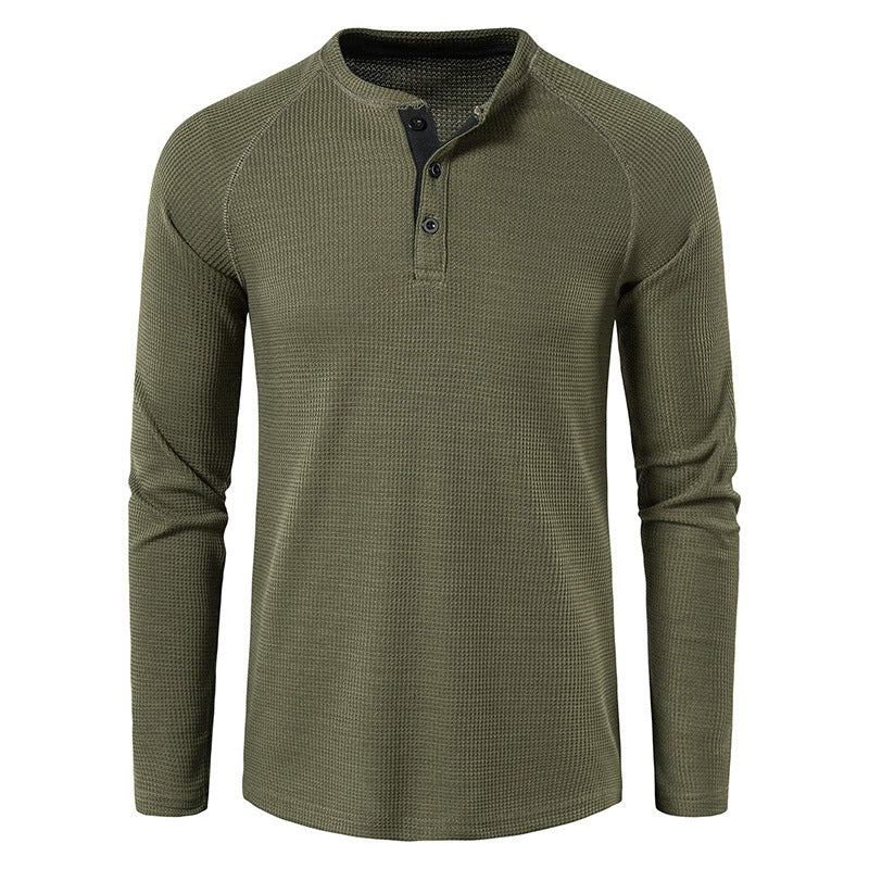 Men's Long Sleeve Henley T Shirts Waffle in Olive