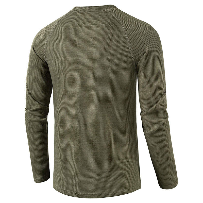 Men's Long Sleeve Henley T Shirts Waffle in Olive