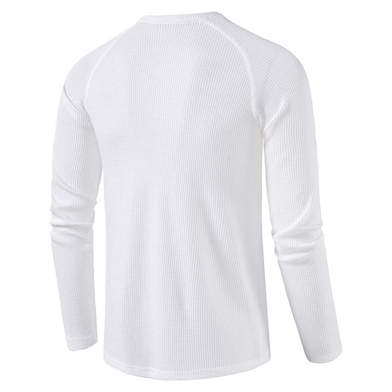 Men's Long Sleeve Henley T Shirts Waffle in White