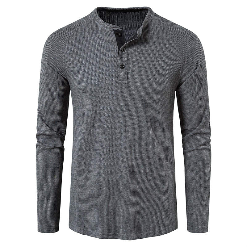 Men's Long Sleeve Henley T Shirts Waffle in Charcoal