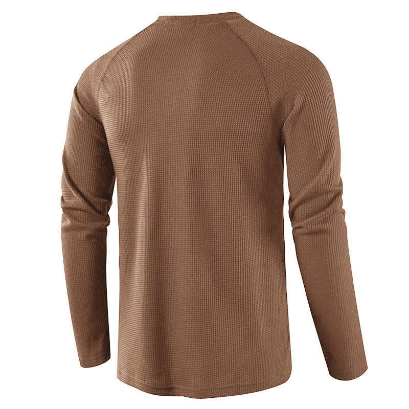 Men's Long Sleeve Henley T Shirts Waffle in Kakhi