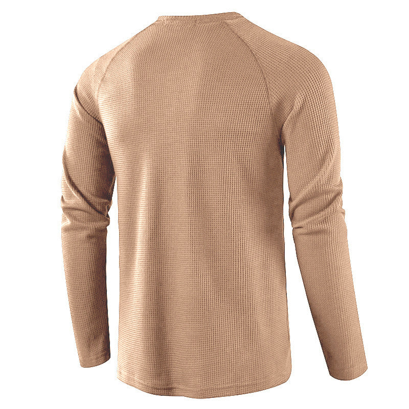 Men's Long Sleeve Henley T Shirts Waffle in Kakhi