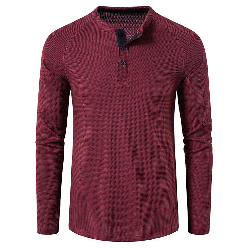 Men's Long Sleeve Henley T Shirts Waffle in Red Wine