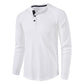 Men's Long Sleeve Henley T Shirts Waffle in White
