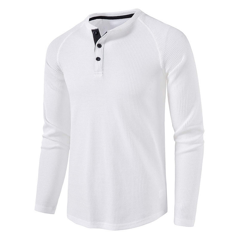 Men's Long Sleeve Henley T Shirts Waffle in White