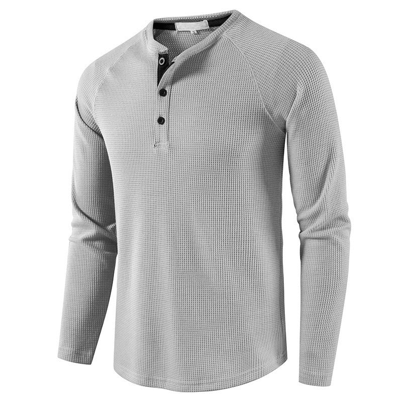 Men's Long Sleeve Henley T Shirts Waffle in Light Gray