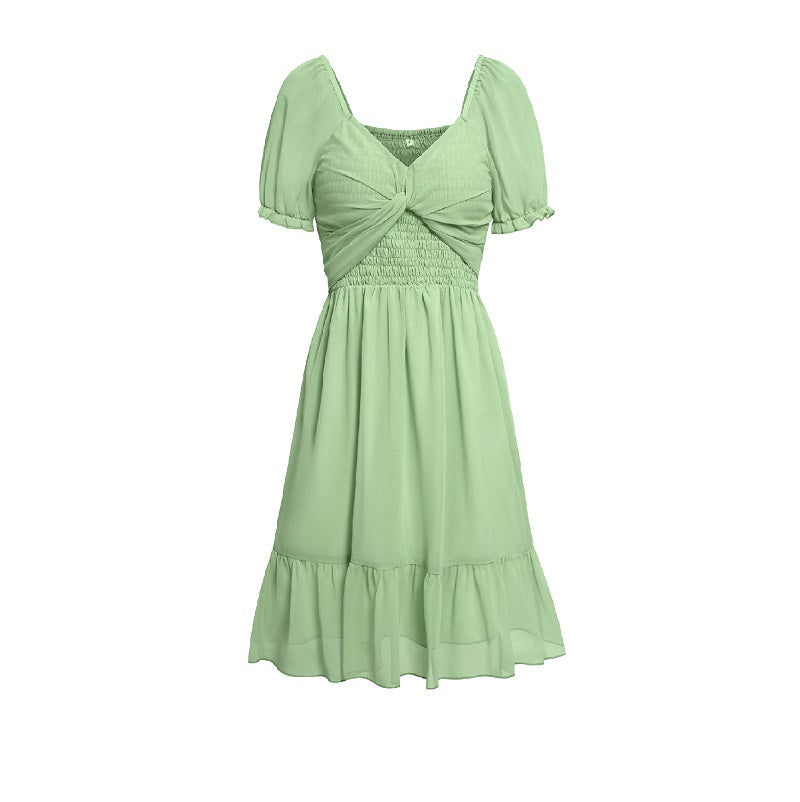 Green Holiday Dresses Puffed Short Sleeve