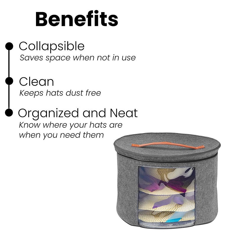 Foldable Round Hat Storage Box with Lid Decorative Closet Organizer