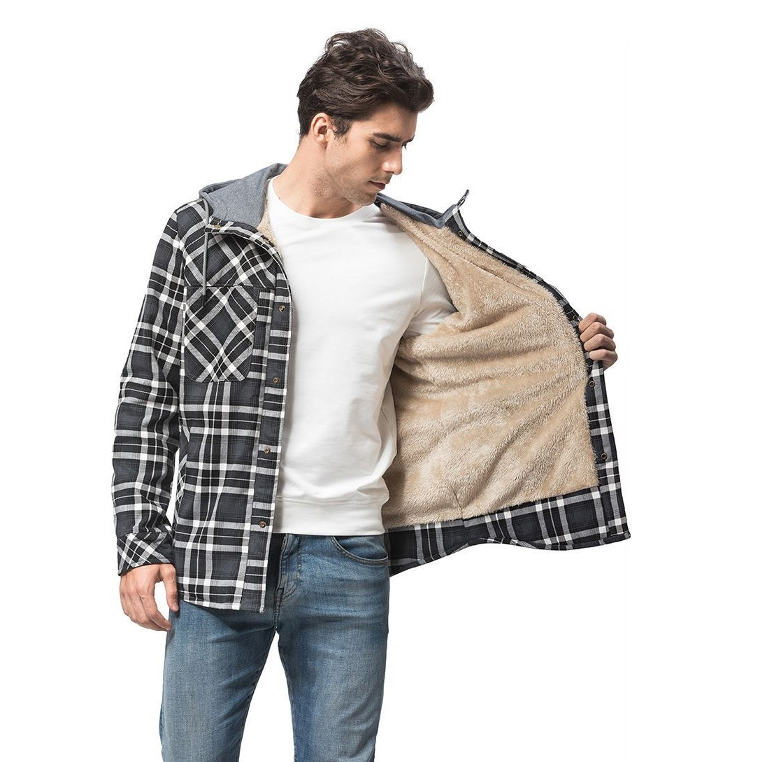 Men's Flannel Sherpa Lined Shirt Jackets Checkered with Hood