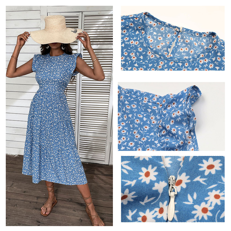 Blue Floral Midi Dress