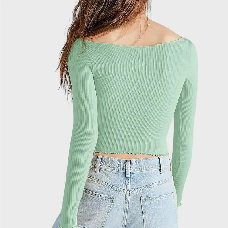 Green Long Sleeve Crop Top