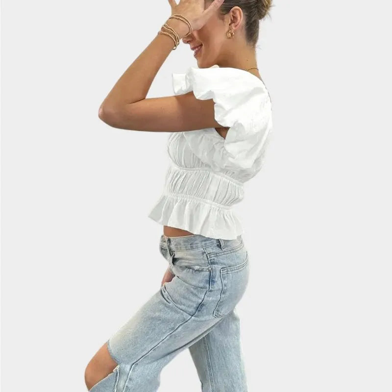 White Puff Sleeve Crop Top Off The Shoulder