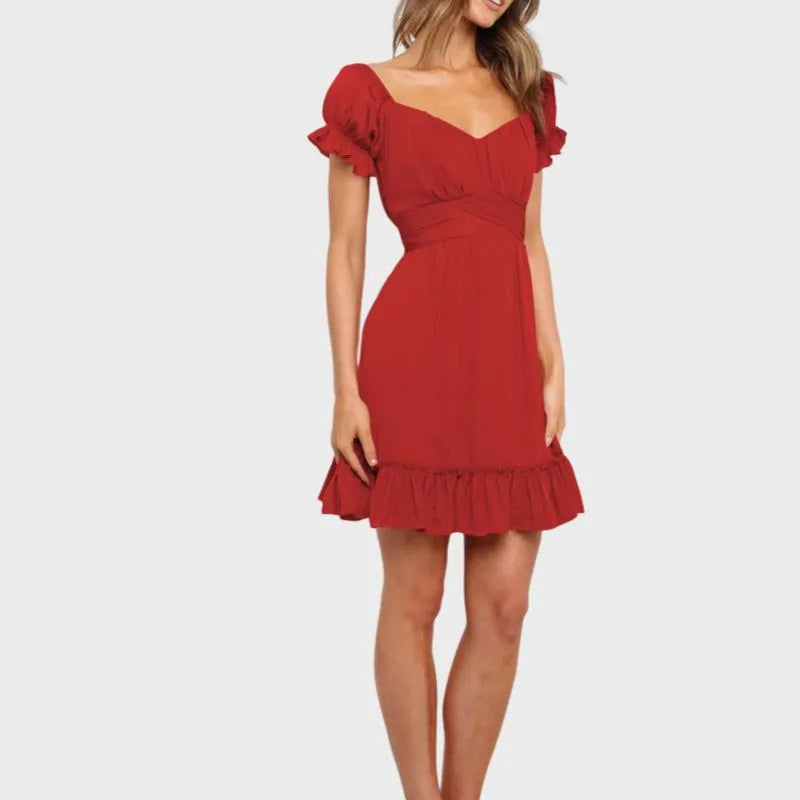 Red Off The Shoulder Dress Ruffle Dress for Women