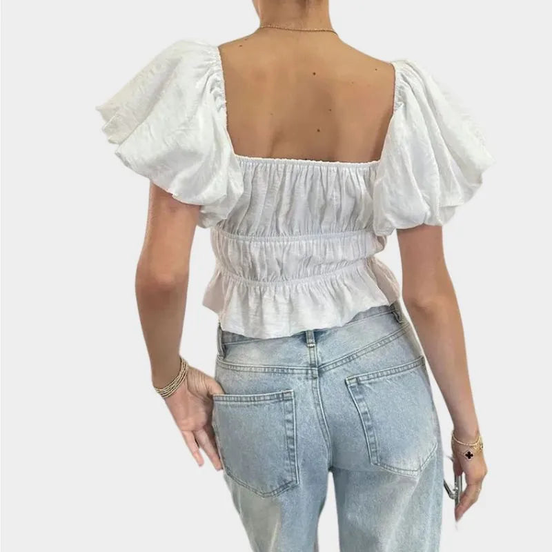 White Puff Sleeve Crop Top Off The Shoulder