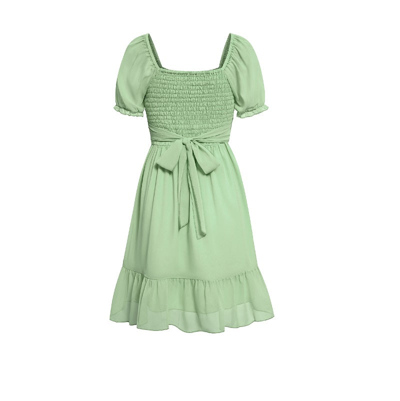 Green Holiday Dresses Puffed Short Sleeve